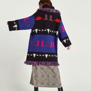 Zara Jacquard Cowboy Western Sweater with Fringe